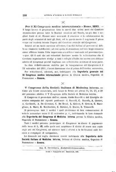 Rivista d'igiene e sanità pubblica con bollettino sanitario-amministrativo compilato sugli atti del Ministero dell'interno