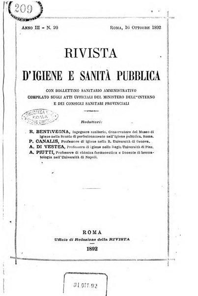 Rivista d'igiene e sanità pubblica con bollettino sanitario-amministrativo compilato sugli atti del Ministero dell'interno