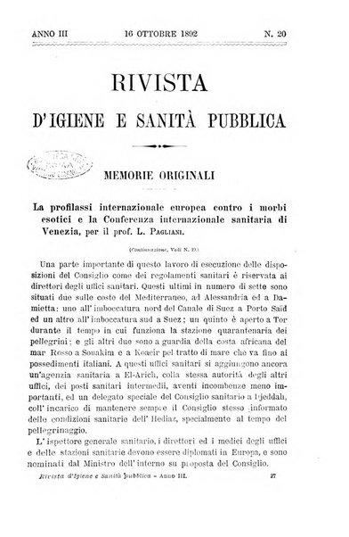 Rivista d'igiene e sanità pubblica con bollettino sanitario-amministrativo compilato sugli atti del Ministero dell'interno