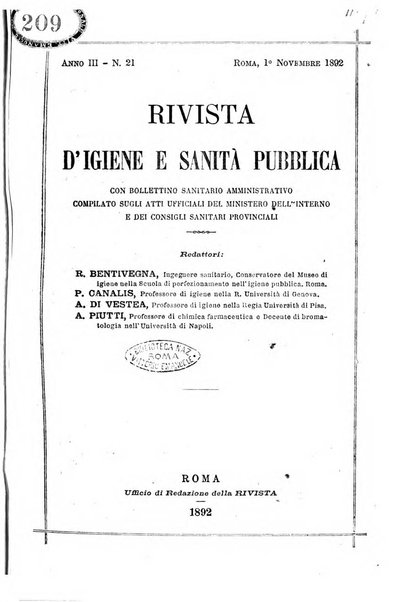 Rivista d'igiene e sanità pubblica con bollettino sanitario-amministrativo compilato sugli atti del Ministero dell'interno