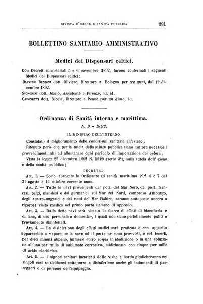 Rivista d'igiene e sanità pubblica con bollettino sanitario-amministrativo compilato sugli atti del Ministero dell'interno