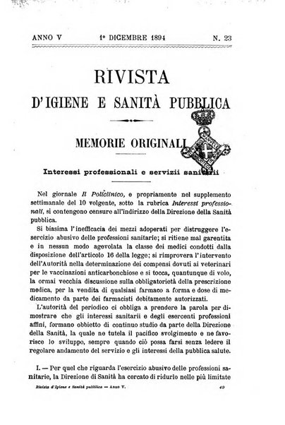 Rivista d'igiene e sanità pubblica con bollettino sanitario-amministrativo compilato sugli atti del Ministero dell'interno