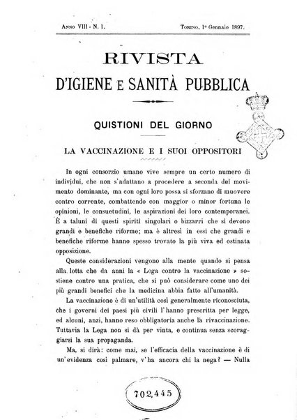 Rivista d'igiene e sanità pubblica con bollettino sanitario-amministrativo compilato sugli atti del Ministero dell'interno