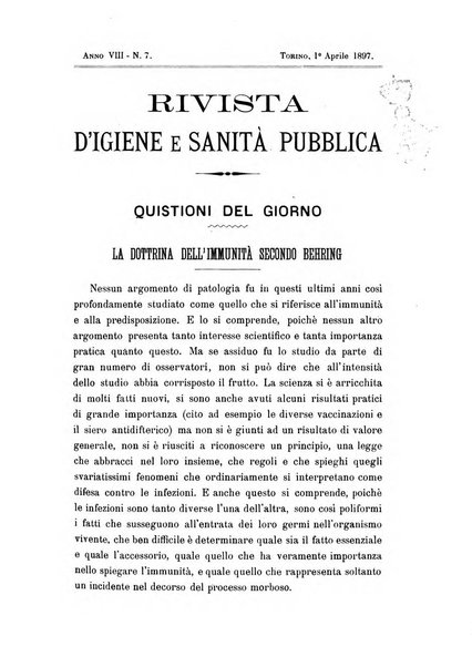 Rivista d'igiene e sanità pubblica con bollettino sanitario-amministrativo compilato sugli atti del Ministero dell'interno