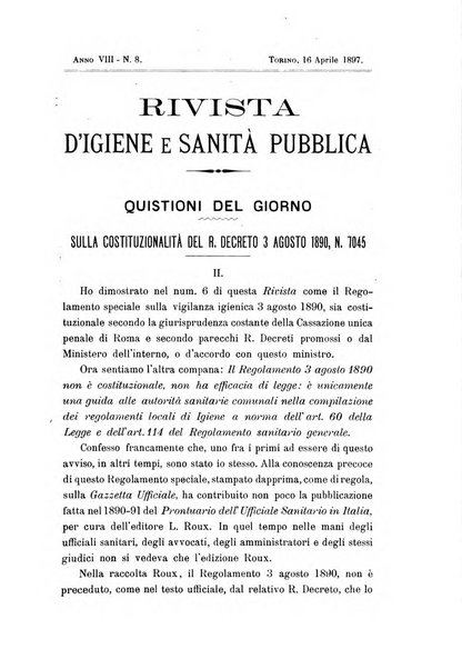 Rivista d'igiene e sanità pubblica con bollettino sanitario-amministrativo compilato sugli atti del Ministero dell'interno