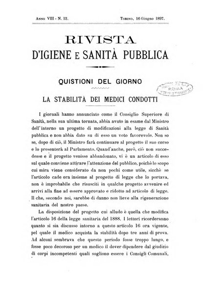 Rivista d'igiene e sanità pubblica con bollettino sanitario-amministrativo compilato sugli atti del Ministero dell'interno