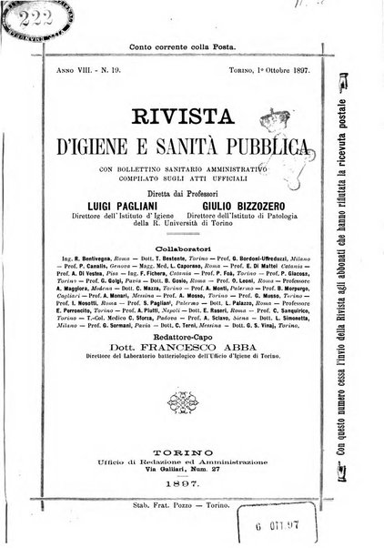 Rivista d'igiene e sanità pubblica con bollettino sanitario-amministrativo compilato sugli atti del Ministero dell'interno