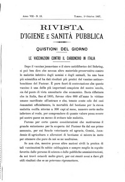 Rivista d'igiene e sanità pubblica con bollettino sanitario-amministrativo compilato sugli atti del Ministero dell'interno