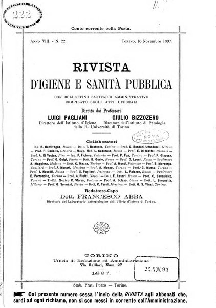 Rivista d'igiene e sanità pubblica con bollettino sanitario-amministrativo compilato sugli atti del Ministero dell'interno