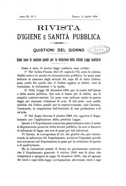 Rivista d'igiene e sanità pubblica con bollettino sanitario-amministrativo compilato sugli atti del Ministero dell'interno