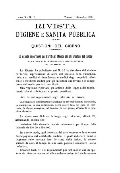 Rivista d'igiene e sanità pubblica con bollettino sanitario-amministrativo compilato sugli atti del Ministero dell'interno