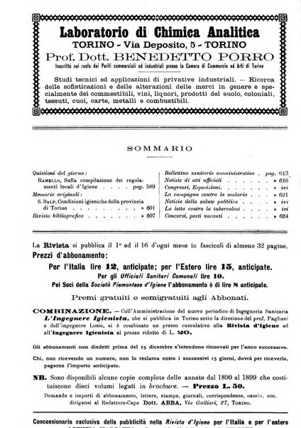 Rivista d'igiene e sanità pubblica con bollettino sanitario-amministrativo compilato sugli atti del Ministero dell'interno