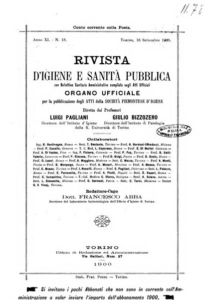 Rivista d'igiene e sanità pubblica con bollettino sanitario-amministrativo compilato sugli atti del Ministero dell'interno