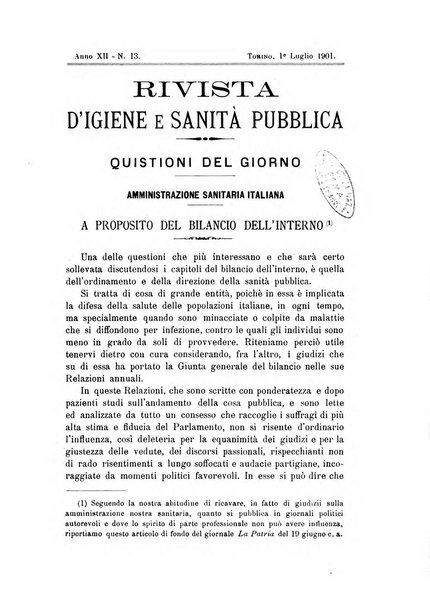 Rivista d'igiene e sanità pubblica con bollettino sanitario-amministrativo compilato sugli atti del Ministero dell'interno