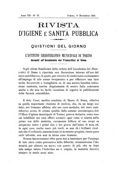 Rivista d'igiene e sanità pubblica con bollettino sanitario-amministrativo compilato sugli atti del Ministero dell'interno