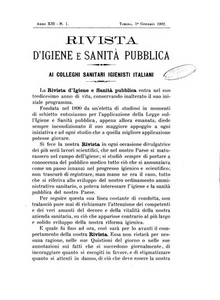 Rivista d'igiene e sanità pubblica con bollettino sanitario-amministrativo compilato sugli atti del Ministero dell'interno