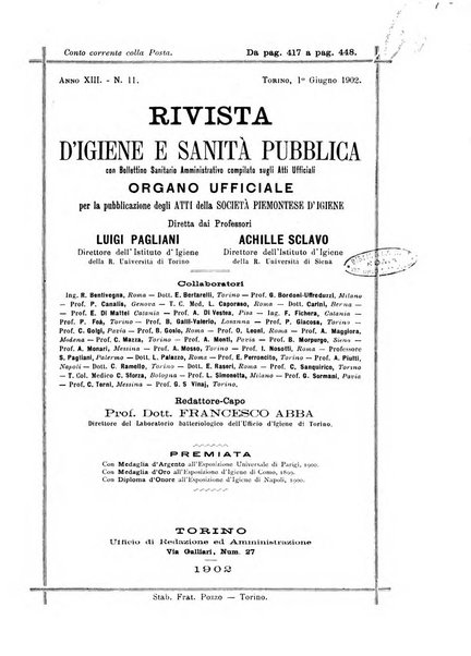 Rivista d'igiene e sanità pubblica con bollettino sanitario-amministrativo compilato sugli atti del Ministero dell'interno