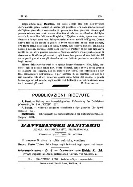 Rivista d'igiene e sanità pubblica con bollettino sanitario-amministrativo compilato sugli atti del Ministero dell'interno