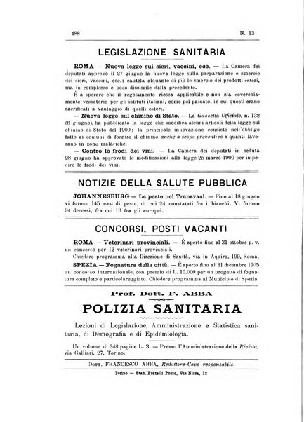 Rivista d'igiene e sanità pubblica con bollettino sanitario-amministrativo compilato sugli atti del Ministero dell'interno