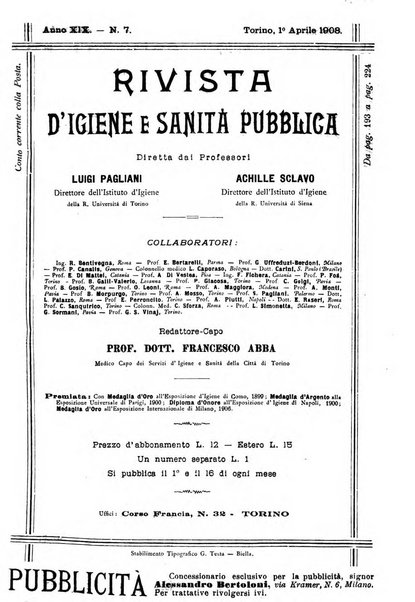 Rivista d'igiene e sanità pubblica con bollettino sanitario-amministrativo compilato sugli atti del Ministero dell'interno