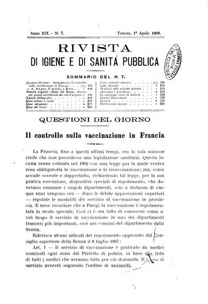 Rivista d'igiene e sanità pubblica con bollettino sanitario-amministrativo compilato sugli atti del Ministero dell'interno