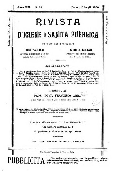 Rivista d'igiene e sanità pubblica con bollettino sanitario-amministrativo compilato sugli atti del Ministero dell'interno