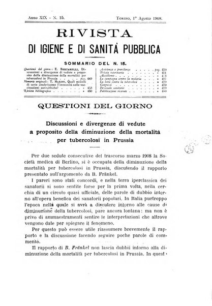 Rivista d'igiene e sanità pubblica con bollettino sanitario-amministrativo compilato sugli atti del Ministero dell'interno