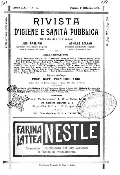 Rivista d'igiene e sanità pubblica con bollettino sanitario-amministrativo compilato sugli atti del Ministero dell'interno