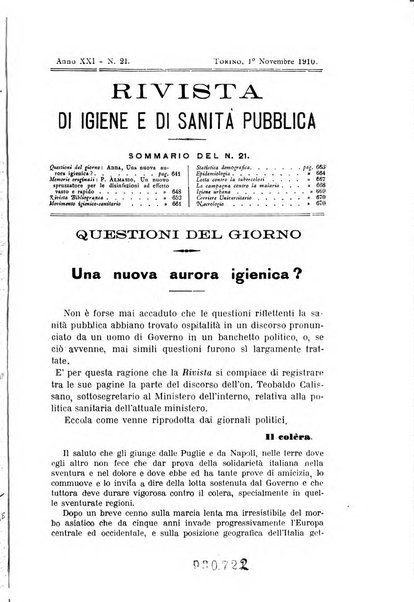 Rivista d'igiene e sanità pubblica con bollettino sanitario-amministrativo compilato sugli atti del Ministero dell'interno