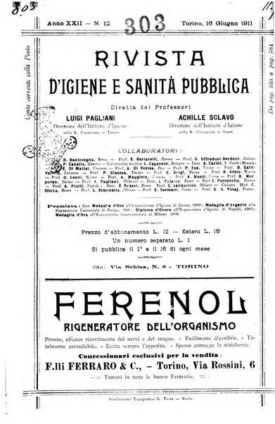 Rivista d'igiene e sanità pubblica con bollettino sanitario-amministrativo compilato sugli atti del Ministero dell'interno