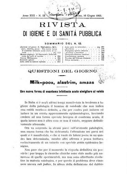 Rivista d'igiene e sanità pubblica con bollettino sanitario-amministrativo compilato sugli atti del Ministero dell'interno