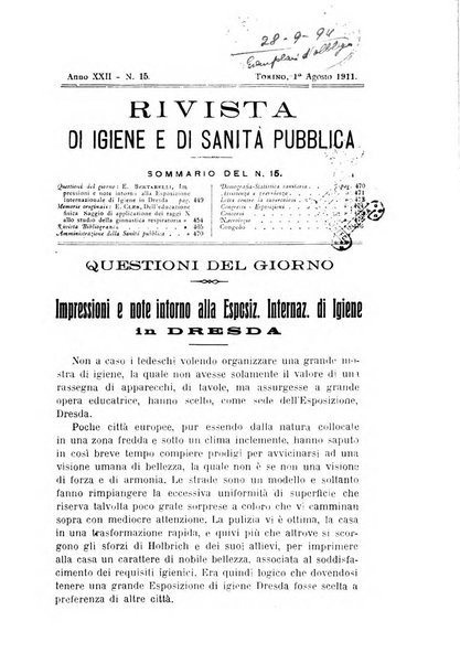 Rivista d'igiene e sanità pubblica con bollettino sanitario-amministrativo compilato sugli atti del Ministero dell'interno