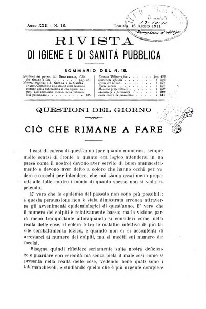 Rivista d'igiene e sanità pubblica con bollettino sanitario-amministrativo compilato sugli atti del Ministero dell'interno