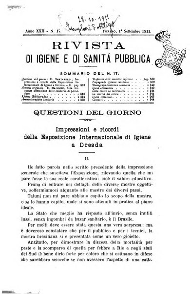 Rivista d'igiene e sanità pubblica con bollettino sanitario-amministrativo compilato sugli atti del Ministero dell'interno