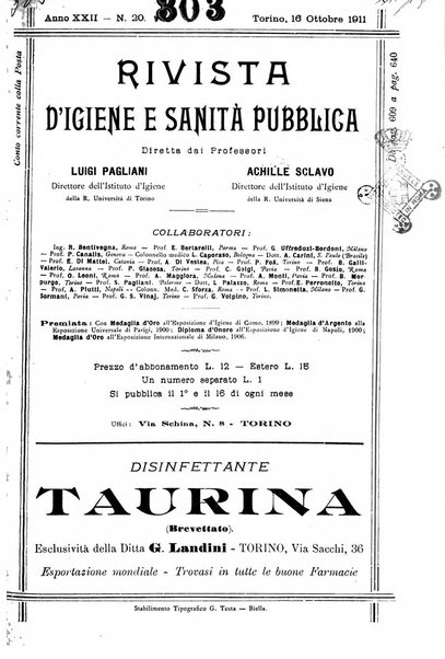 Rivista d'igiene e sanità pubblica con bollettino sanitario-amministrativo compilato sugli atti del Ministero dell'interno