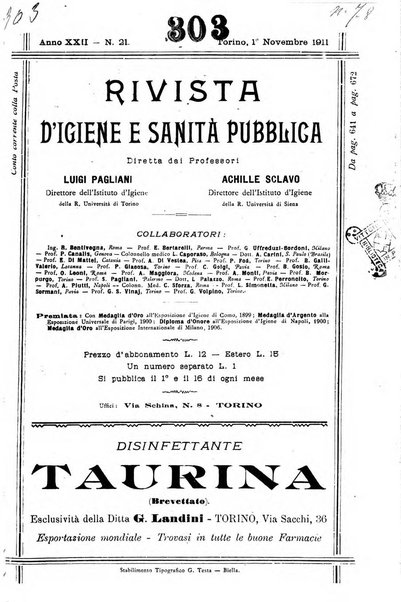 Rivista d'igiene e sanità pubblica con bollettino sanitario-amministrativo compilato sugli atti del Ministero dell'interno