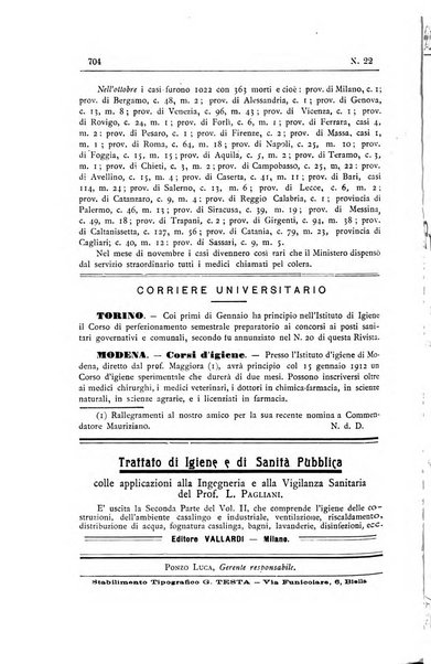 Rivista d'igiene e sanità pubblica con bollettino sanitario-amministrativo compilato sugli atti del Ministero dell'interno