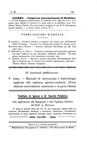 Rivista d'igiene e sanità pubblica con bollettino sanitario-amministrativo compilato sugli atti del Ministero dell'interno