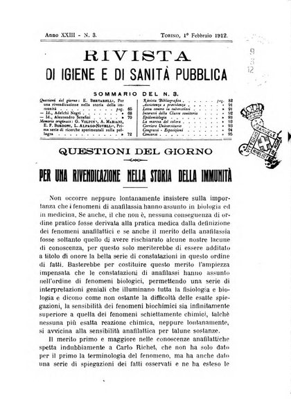 Rivista d'igiene e sanità pubblica con bollettino sanitario-amministrativo compilato sugli atti del Ministero dell'interno