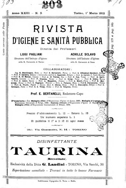 Rivista d'igiene e sanità pubblica con bollettino sanitario-amministrativo compilato sugli atti del Ministero dell'interno