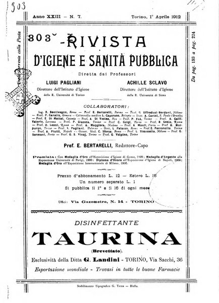 Rivista d'igiene e sanità pubblica con bollettino sanitario-amministrativo compilato sugli atti del Ministero dell'interno