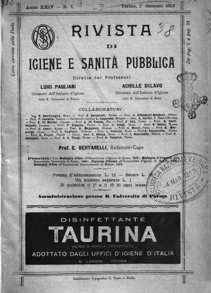 Rivista d'igiene e sanità pubblica con bollettino sanitario-amministrativo compilato sugli atti del Ministero dell'interno