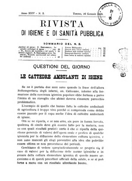 Rivista d'igiene e sanità pubblica con bollettino sanitario-amministrativo compilato sugli atti del Ministero dell'interno