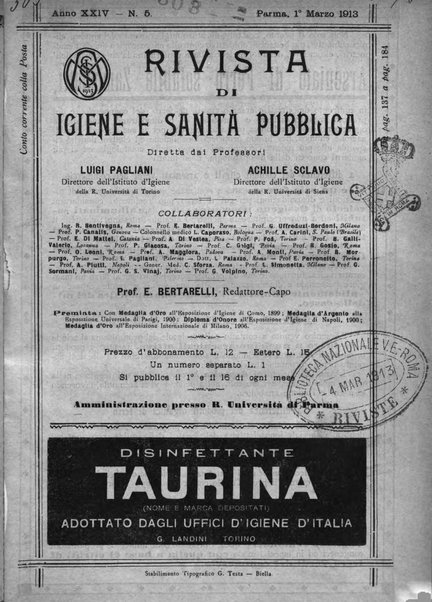 Rivista d'igiene e sanità pubblica con bollettino sanitario-amministrativo compilato sugli atti del Ministero dell'interno