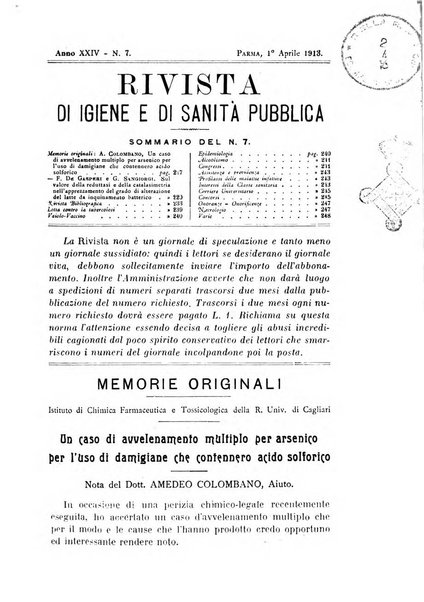 Rivista d'igiene e sanità pubblica con bollettino sanitario-amministrativo compilato sugli atti del Ministero dell'interno