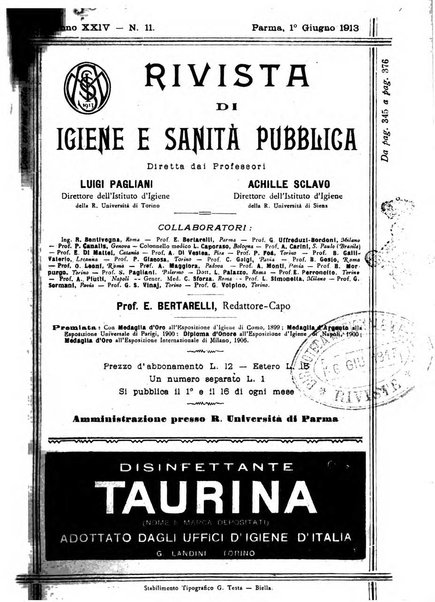 Rivista d'igiene e sanità pubblica con bollettino sanitario-amministrativo compilato sugli atti del Ministero dell'interno