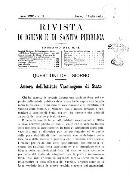 Rivista d'igiene e sanità pubblica con bollettino sanitario-amministrativo compilato sugli atti del Ministero dell'interno