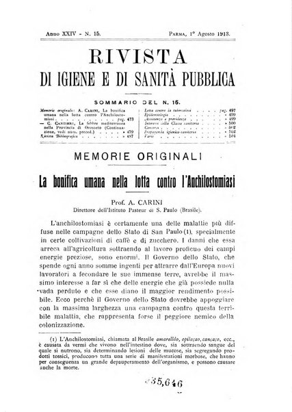 Rivista d'igiene e sanità pubblica con bollettino sanitario-amministrativo compilato sugli atti del Ministero dell'interno