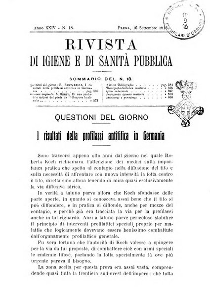 Rivista d'igiene e sanità pubblica con bollettino sanitario-amministrativo compilato sugli atti del Ministero dell'interno