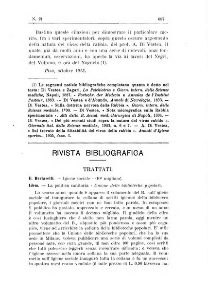 Rivista d'igiene e sanità pubblica con bollettino sanitario-amministrativo compilato sugli atti del Ministero dell'interno